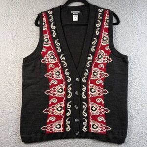 Vtg 90s Katherine Marie Women's M Paisley Knit Button Sweater Vest Boho Grandma